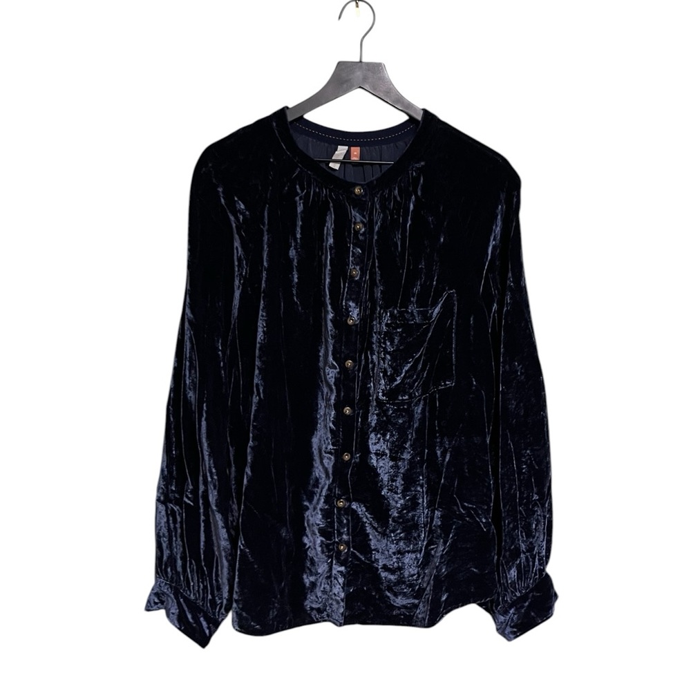 Pilcro by Anthropologie Navy Velvet Button-Front Women's Top size 2X - Picture 7 of 15